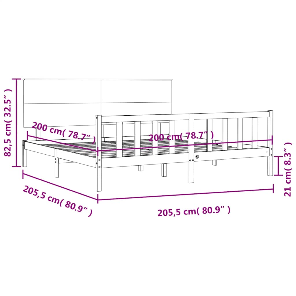 Okvir za krevet s uzglavljem crni 200 x 200 cm od masivnog drva