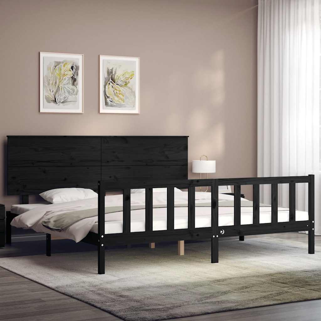 Okvir za krevet s uzglavljem crni 200 x 200 cm od masivnog drva
