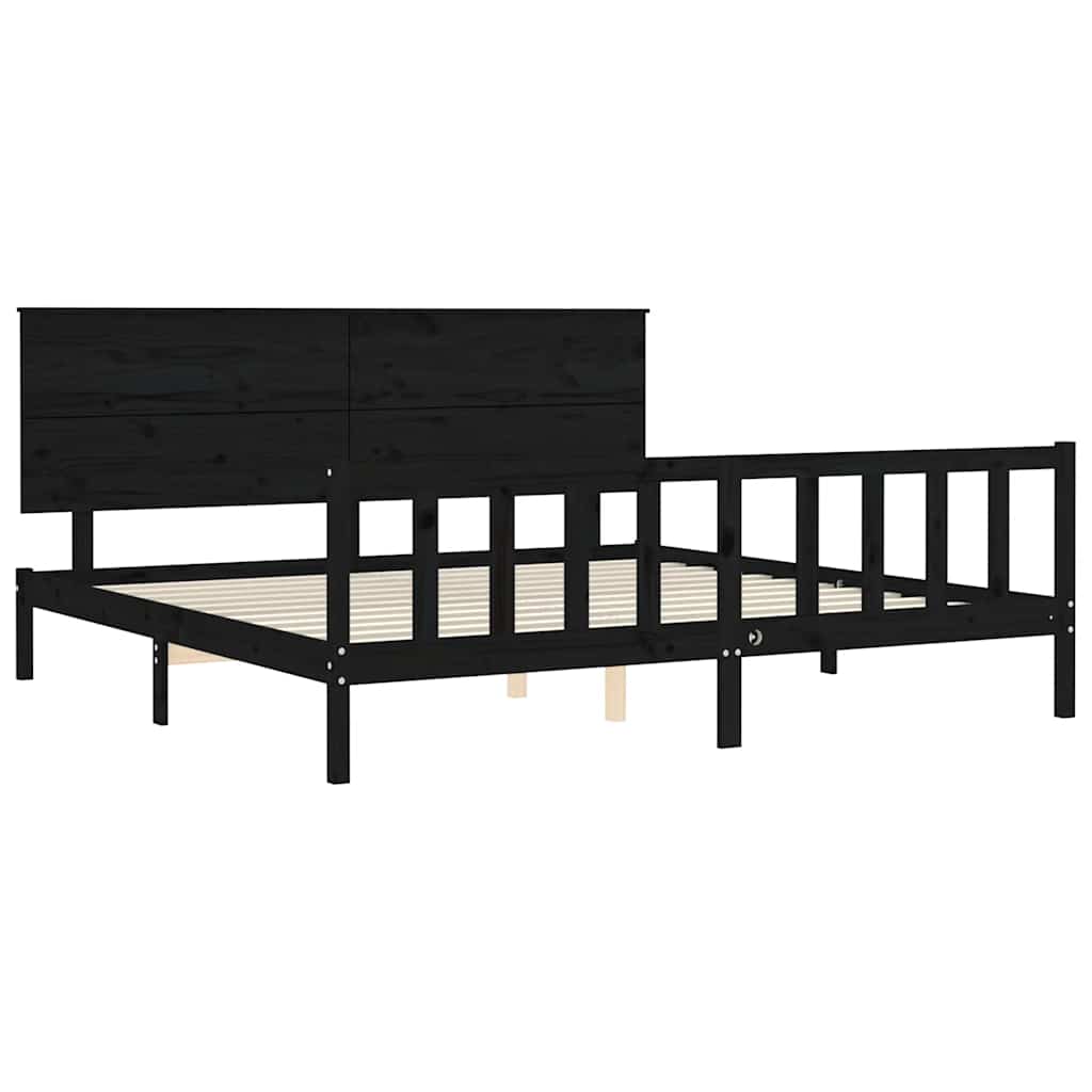 Okvir za krevet s uzglavljem crni 200 x 200 cm od masivnog drva
