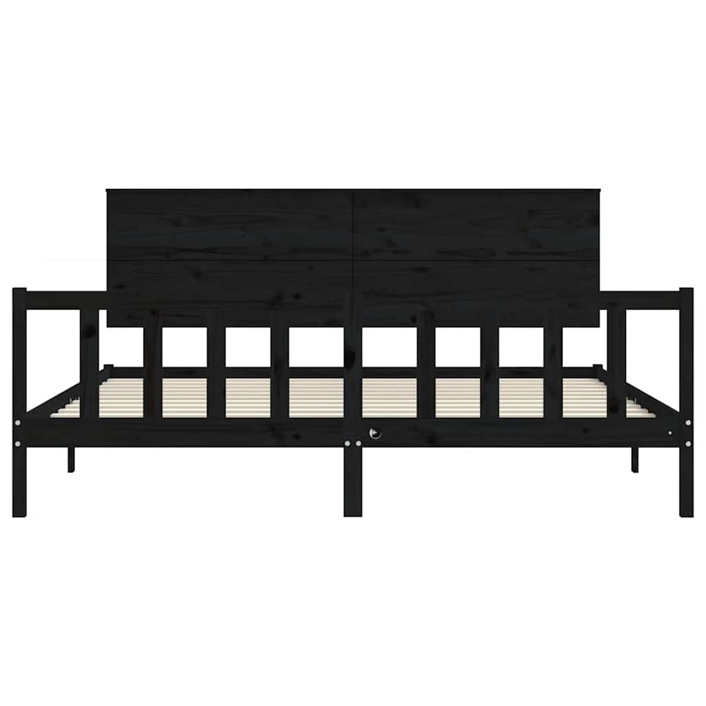 Okvir za krevet s uzglavljem crni 200 x 200 cm od masivnog drva