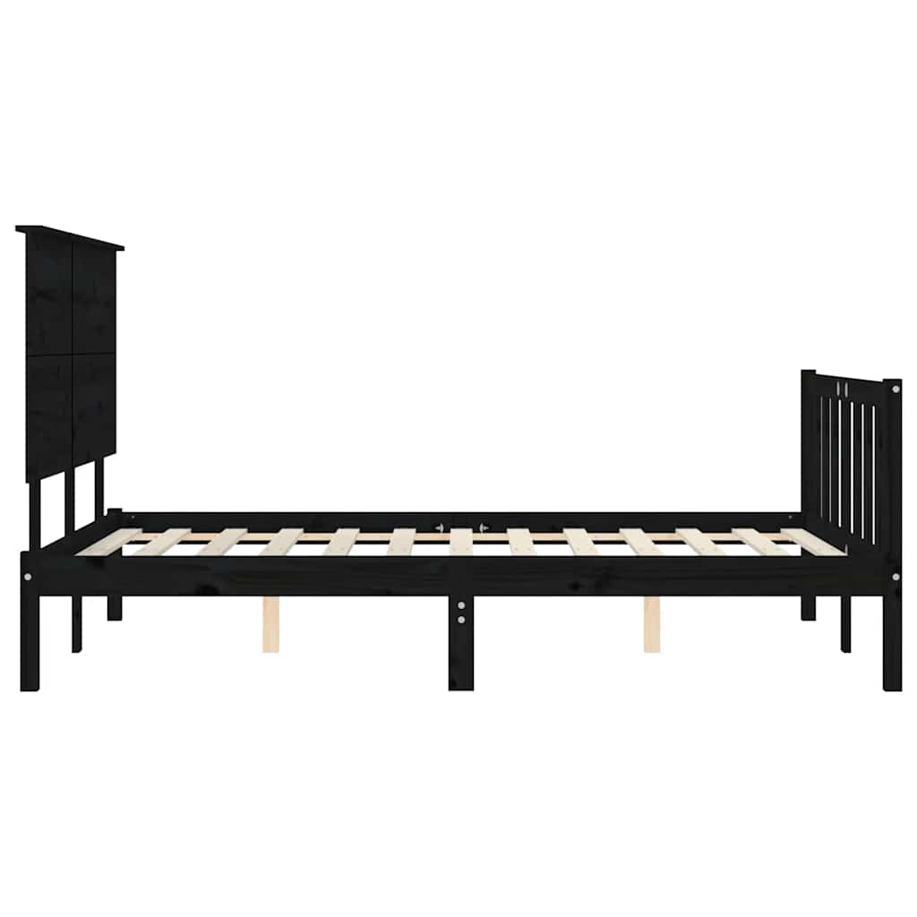 Okvir za krevet s uzglavljem crni 200 x 200 cm od masivnog drva