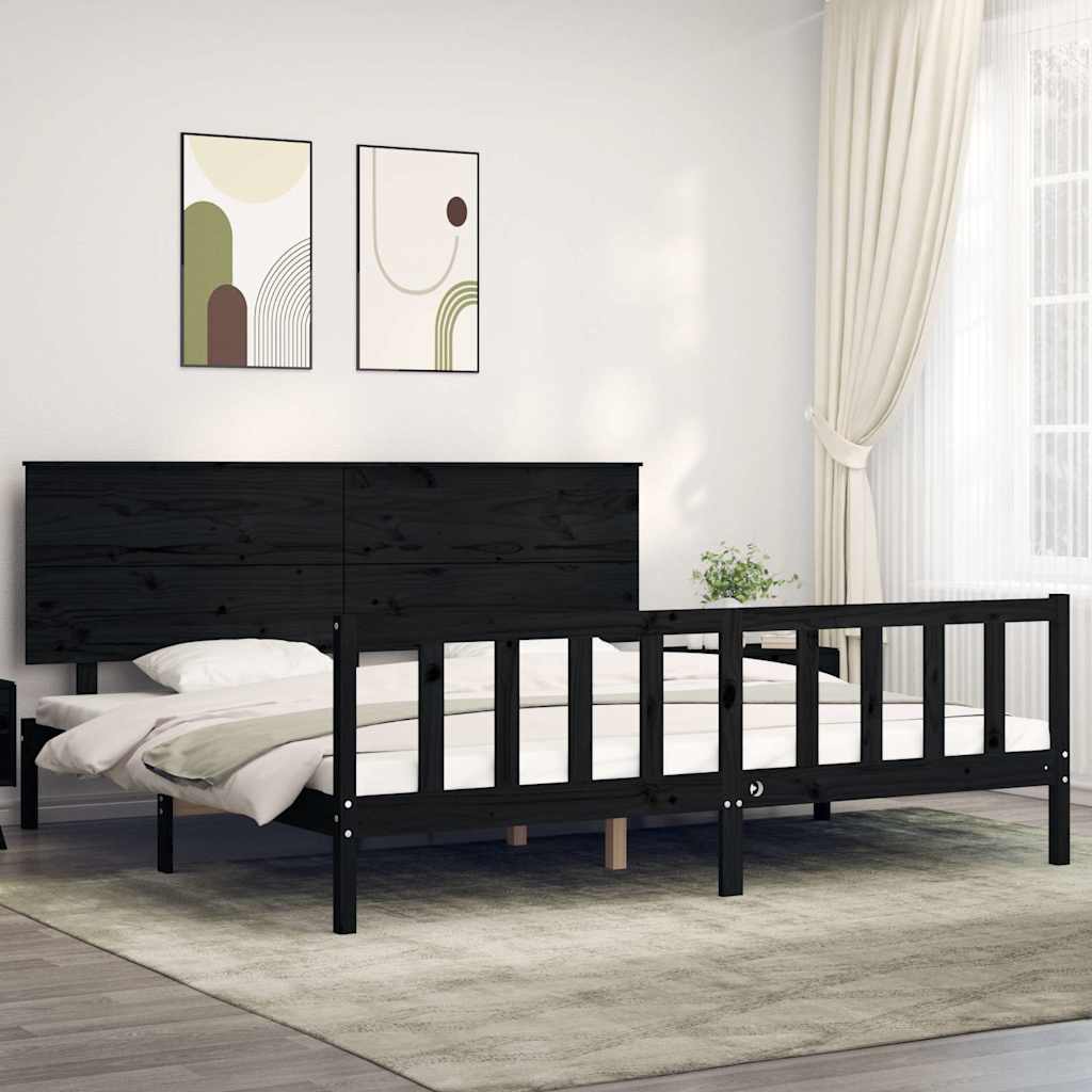 Okvir za krevet s uzglavljem crni 200 x 200 cm od masivnog drva