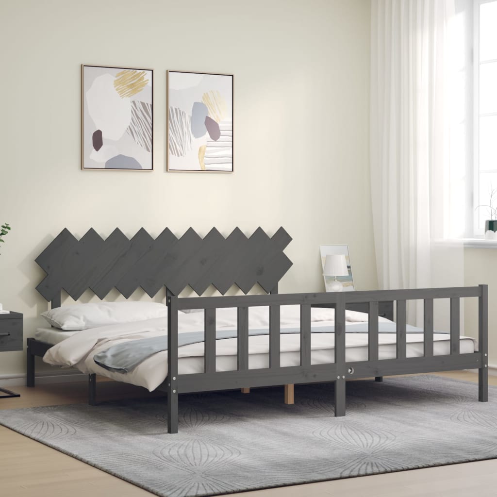 Okvir za krevet s uzglavljem sivi 200 x 200 cm od masivnog drva