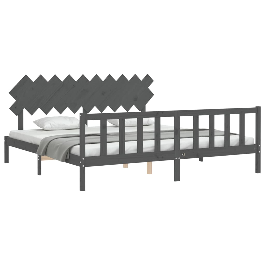 Okvir za krevet s uzglavljem sivi 200 x 200 cm od masivnog drva