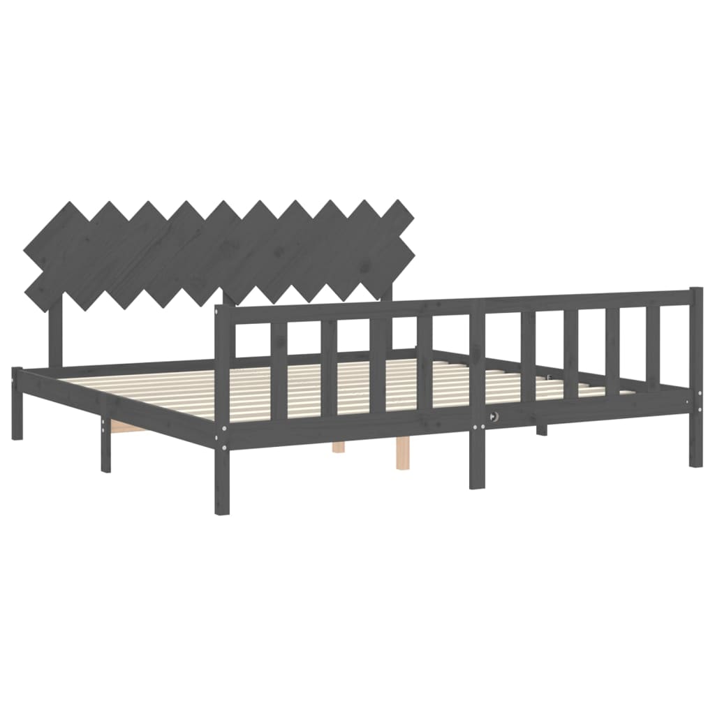 Okvir za krevet s uzglavljem sivi 200 x 200 cm od masivnog drva