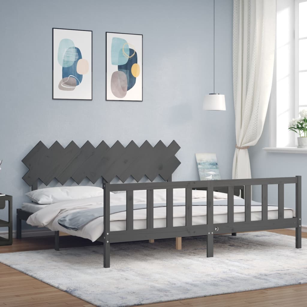 Okvir za krevet s uzglavljem sivi 200 x 200 cm od masivnog drva