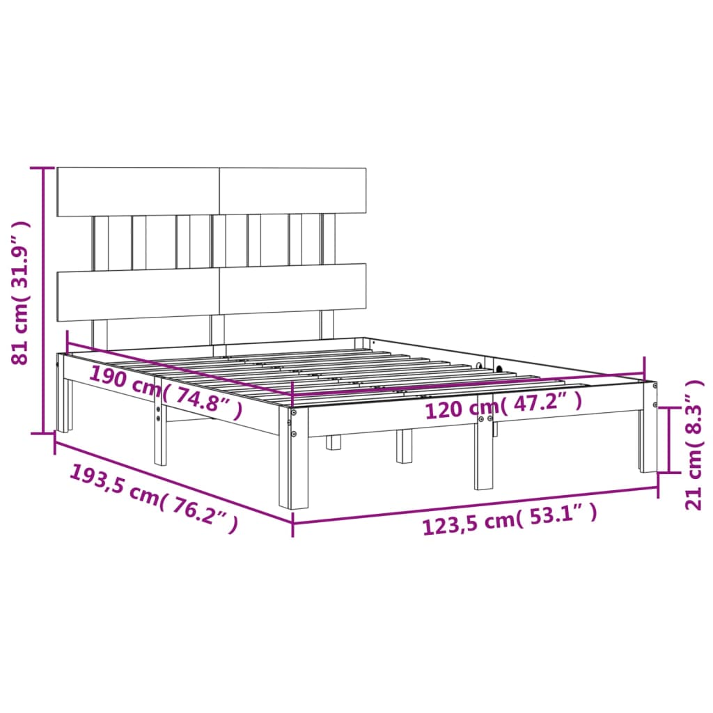Okvir kreveta s uzglavljem bijeli mali bračni masivno drvo