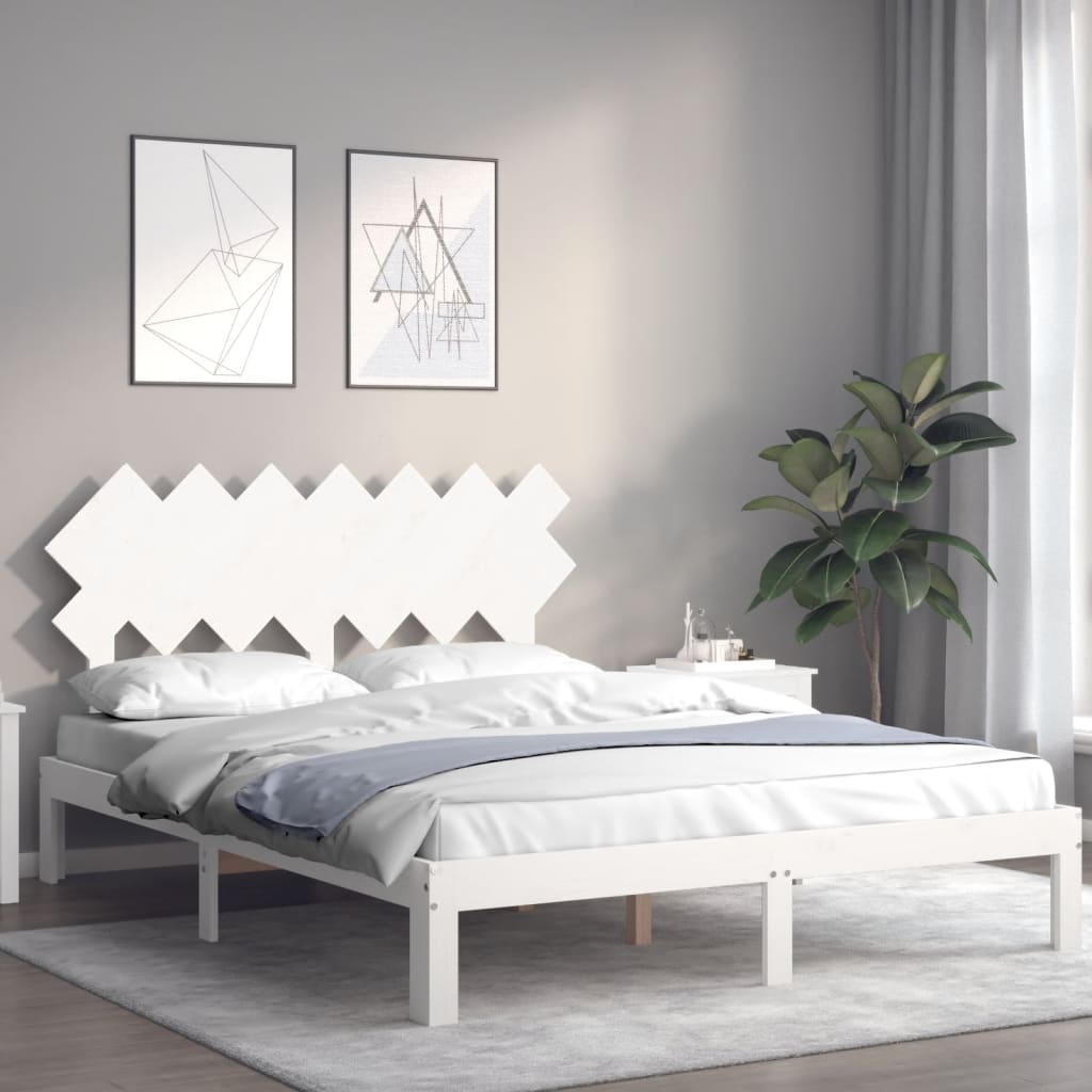 Okvir kreveta bez madraca bijeli 140 x 190 cm masivna borovina