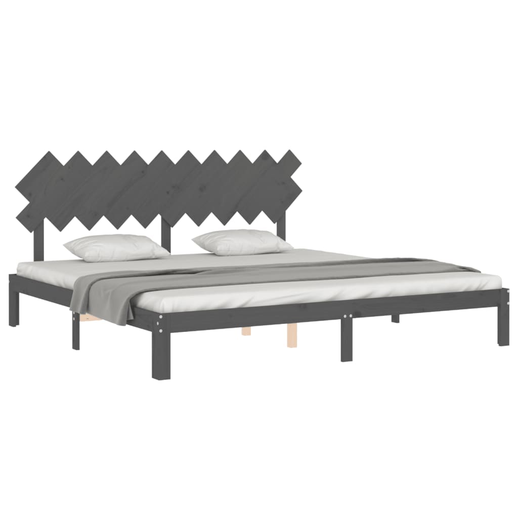 Okvir za krevet s uzglavljem sivi 200 x 200 cm od masivnog drva