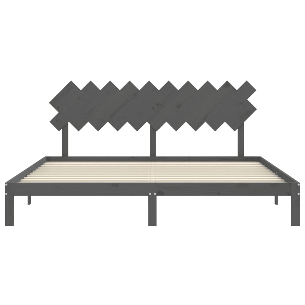 Okvir za krevet s uzglavljem sivi 200 x 200 cm od masivnog drva