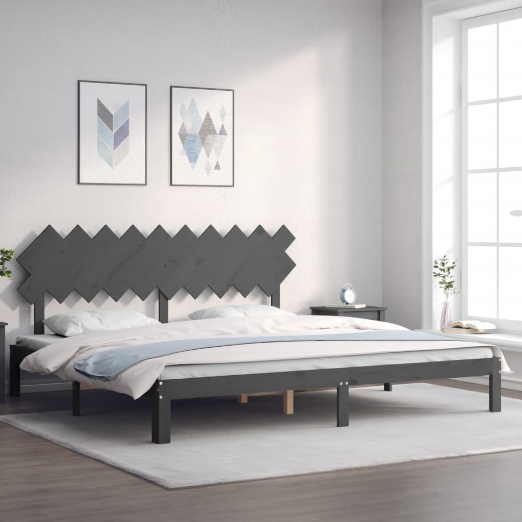 Okvir za krevet s uzglavljem sivi 200 x 200 cm od masivnog drva