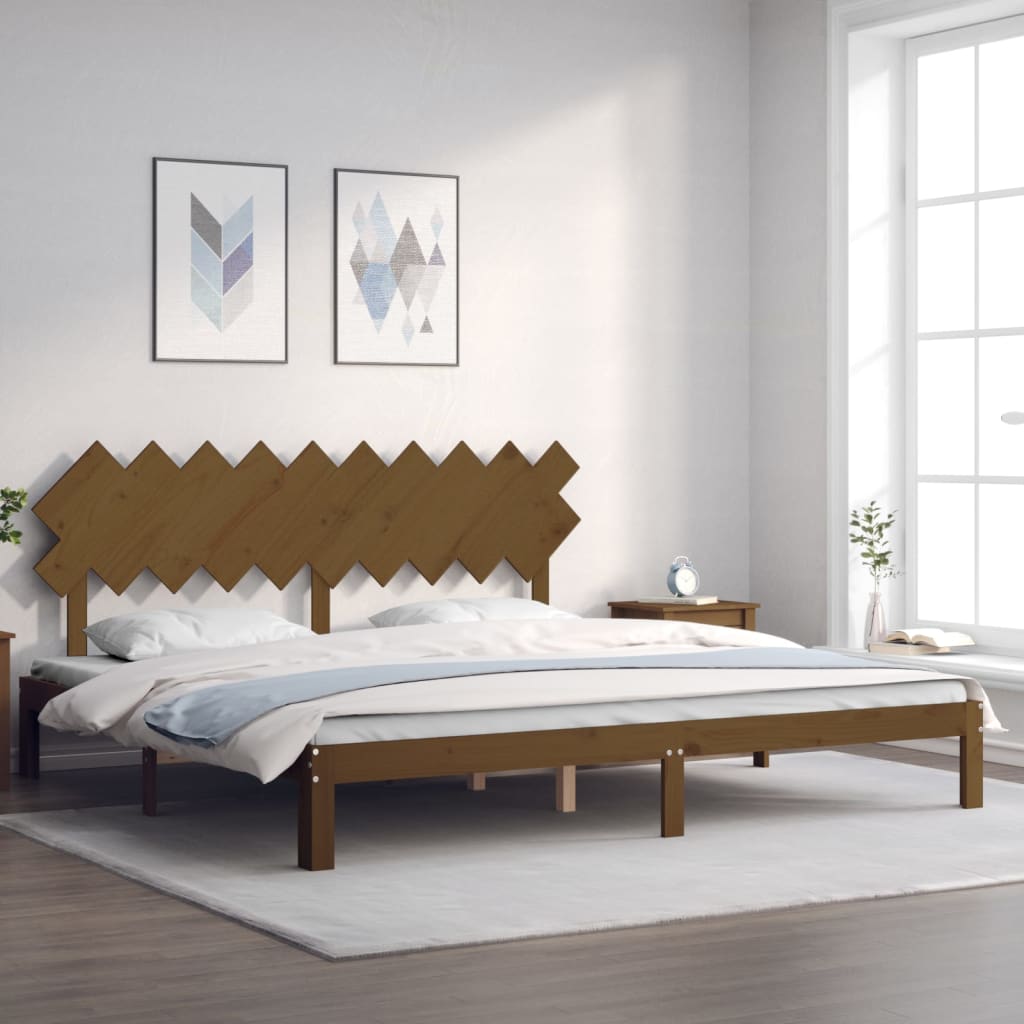 Okvir kreveta s uzglavljem boja meda 200x200cm od masivnog drva