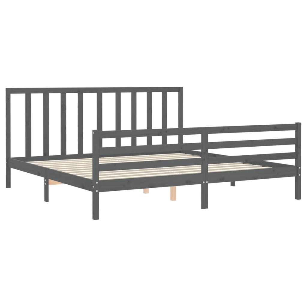 Okvir za krevet s uzglavljem sivi 200 x 200 cm od masivnog drva
