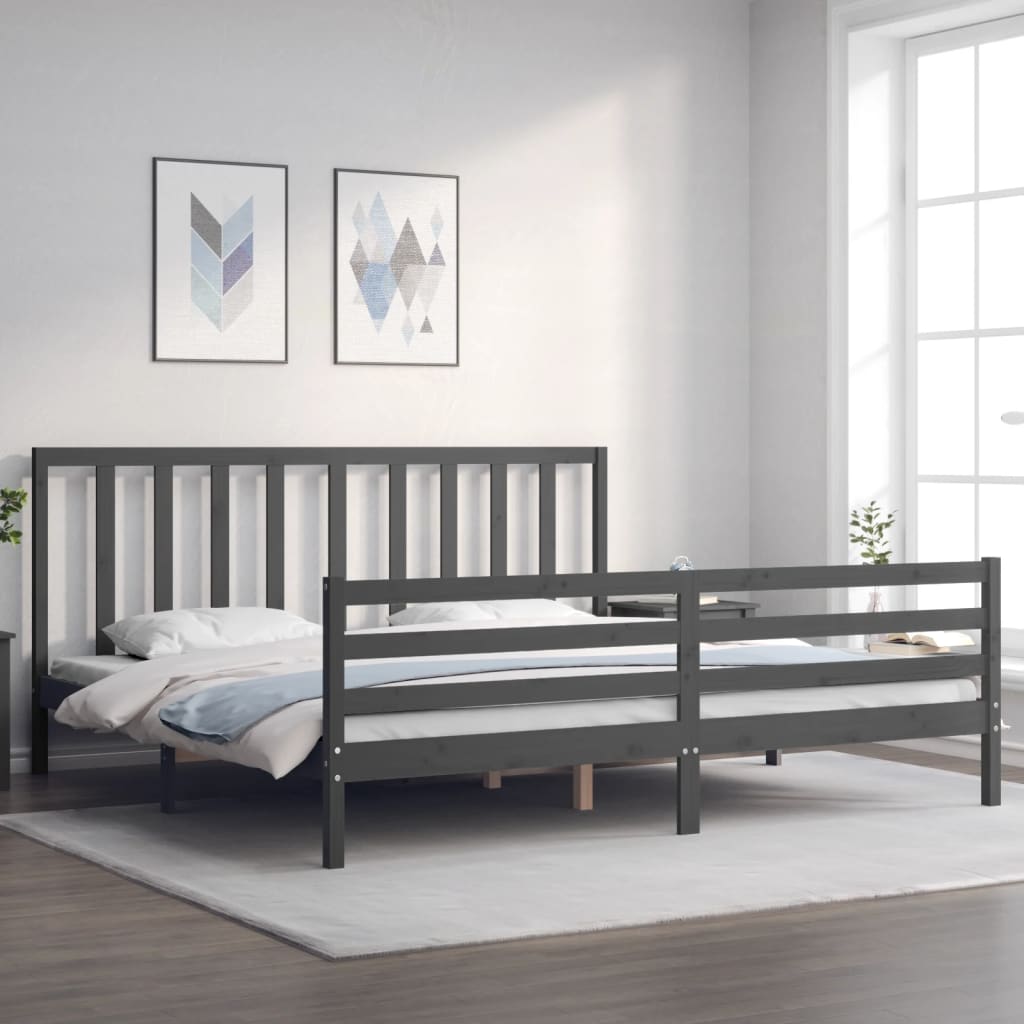 Okvir za krevet s uzglavljem sivi 200 x 200 cm od masivnog drva