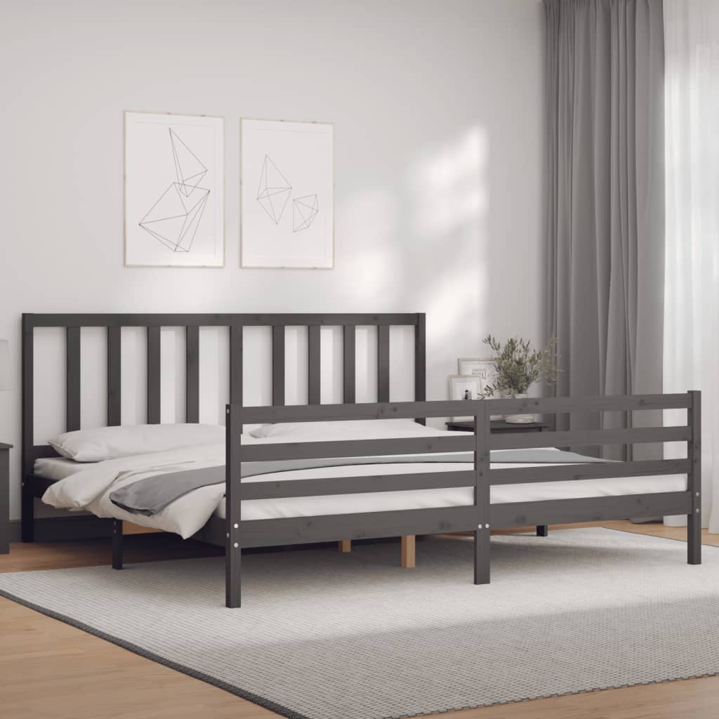 Okvir za krevet s uzglavljem sivi 200 x 200 cm od masivnog drva