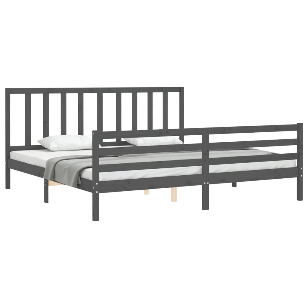 Okvir za krevet s uzglavljem sivi 200 x 200 cm od masivnog drva