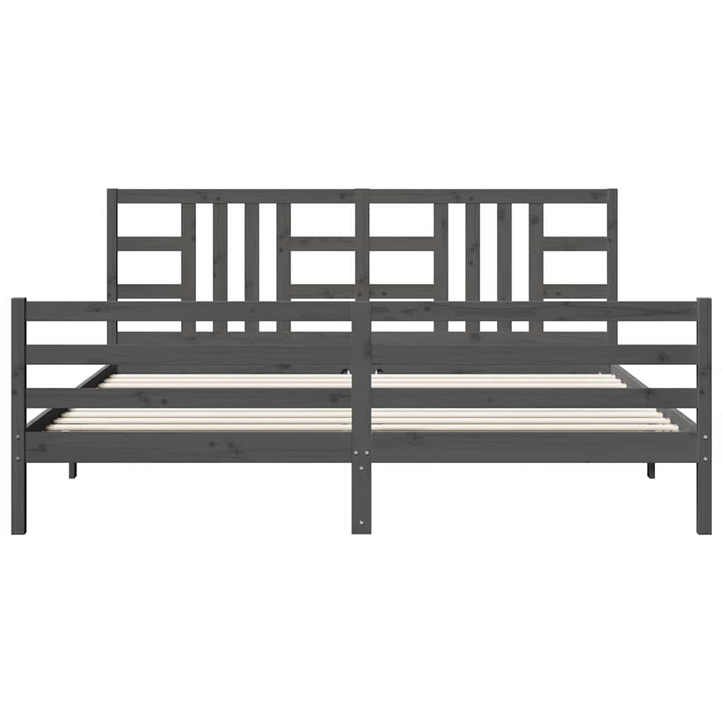 Okvir za krevet s uzglavljem sivi 200 x 200 cm od masivnog drva