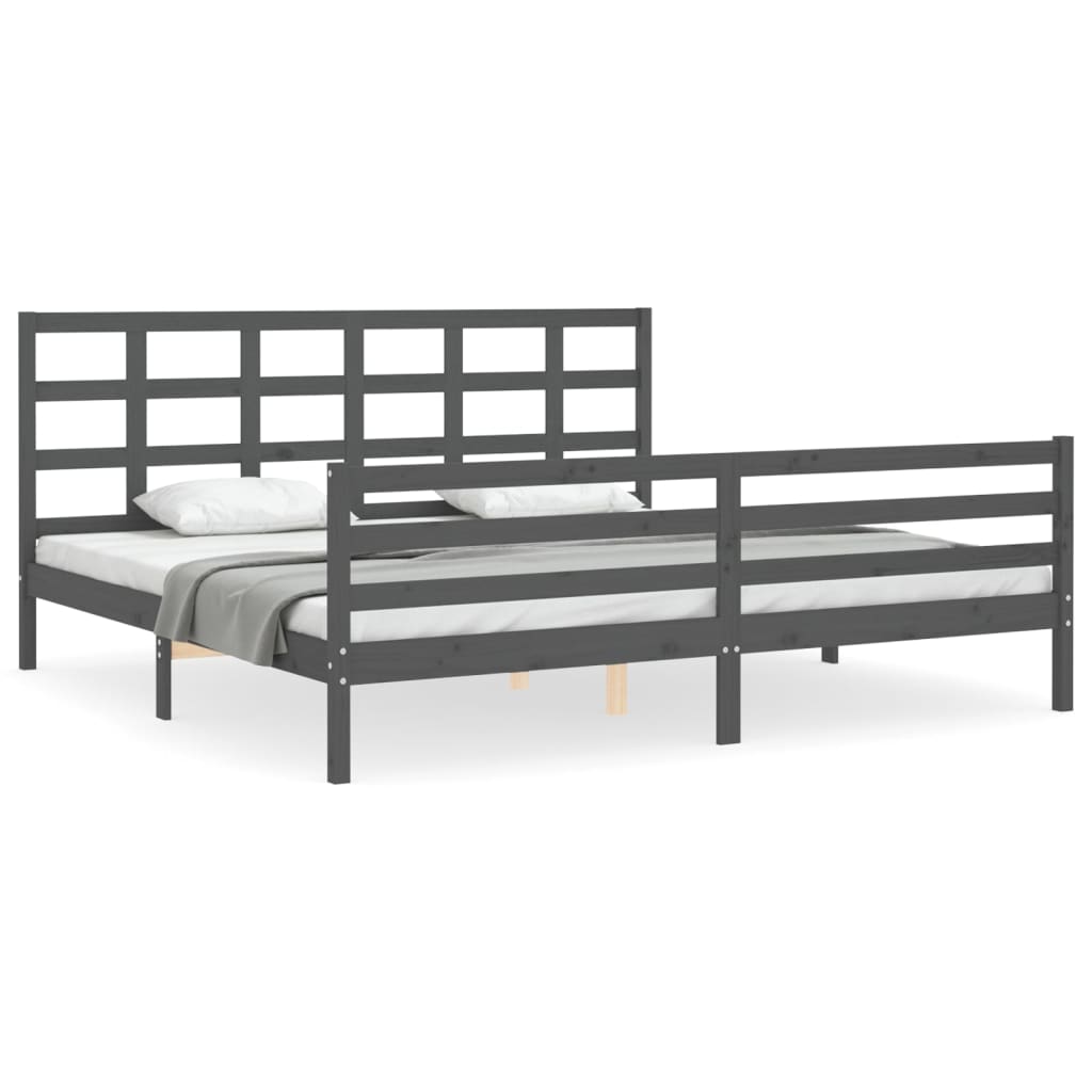 Okvir za krevet s uzglavljem sivi 200 x 200 cm od masivnog drva