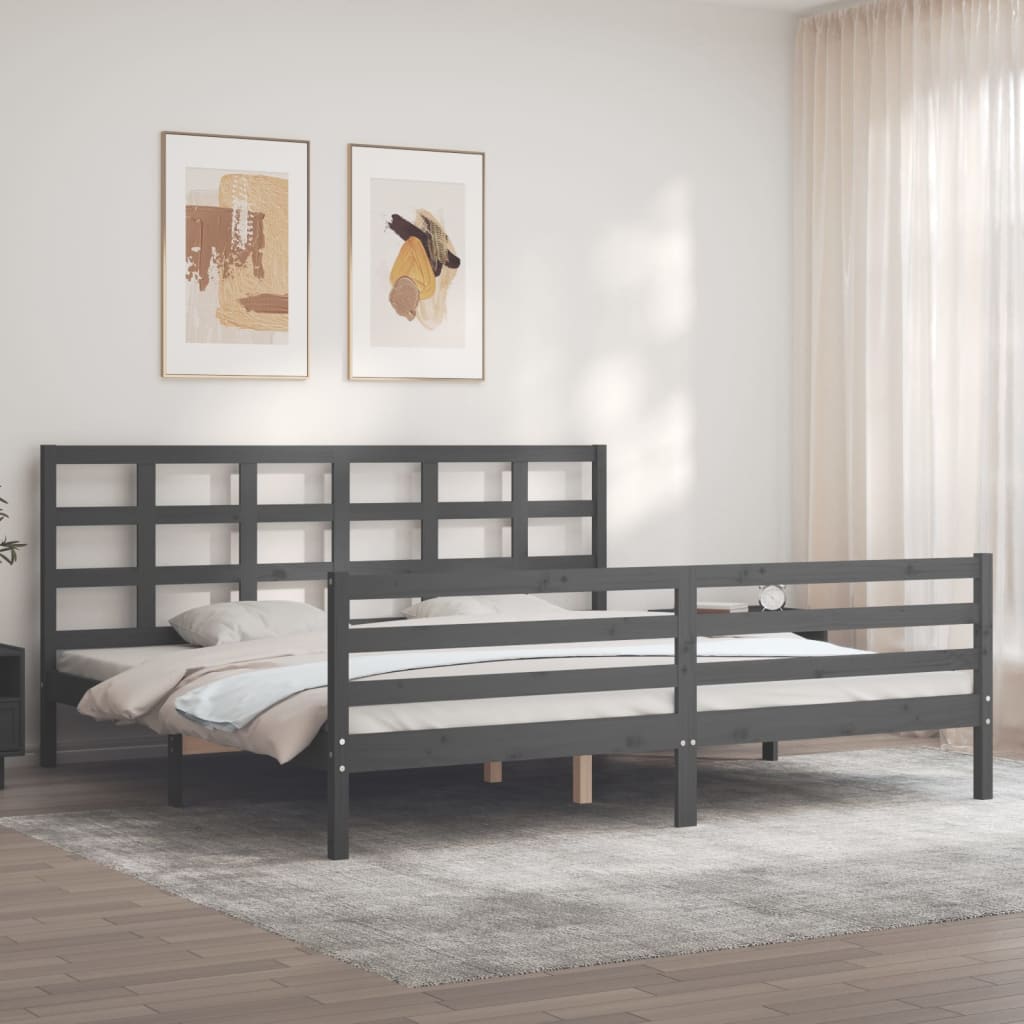 Okvir za krevet s uzglavljem sivi 200 x 200 cm od masivnog drva