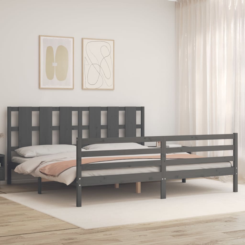 Okvir za krevet s uzglavljem sivi 200 x 200 cm od masivnog drva