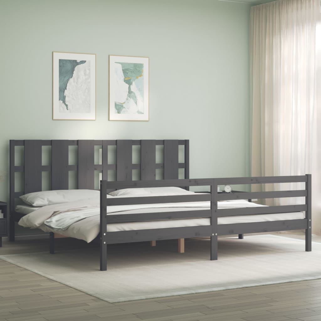 Okvir za krevet s uzglavljem sivi 200 x 200 cm od masivnog drva