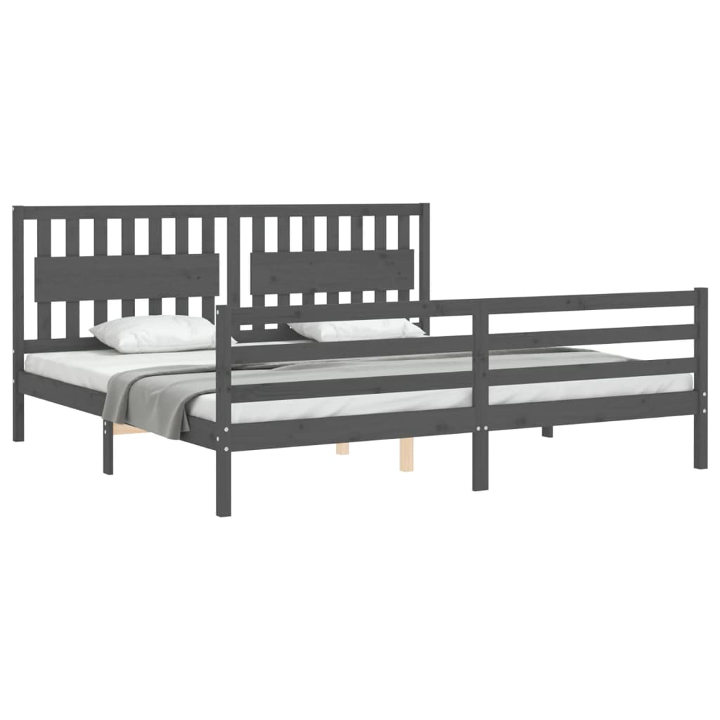 Okvir za krevet s uzglavljem sivi 200 x 200 cm od masivnog drva