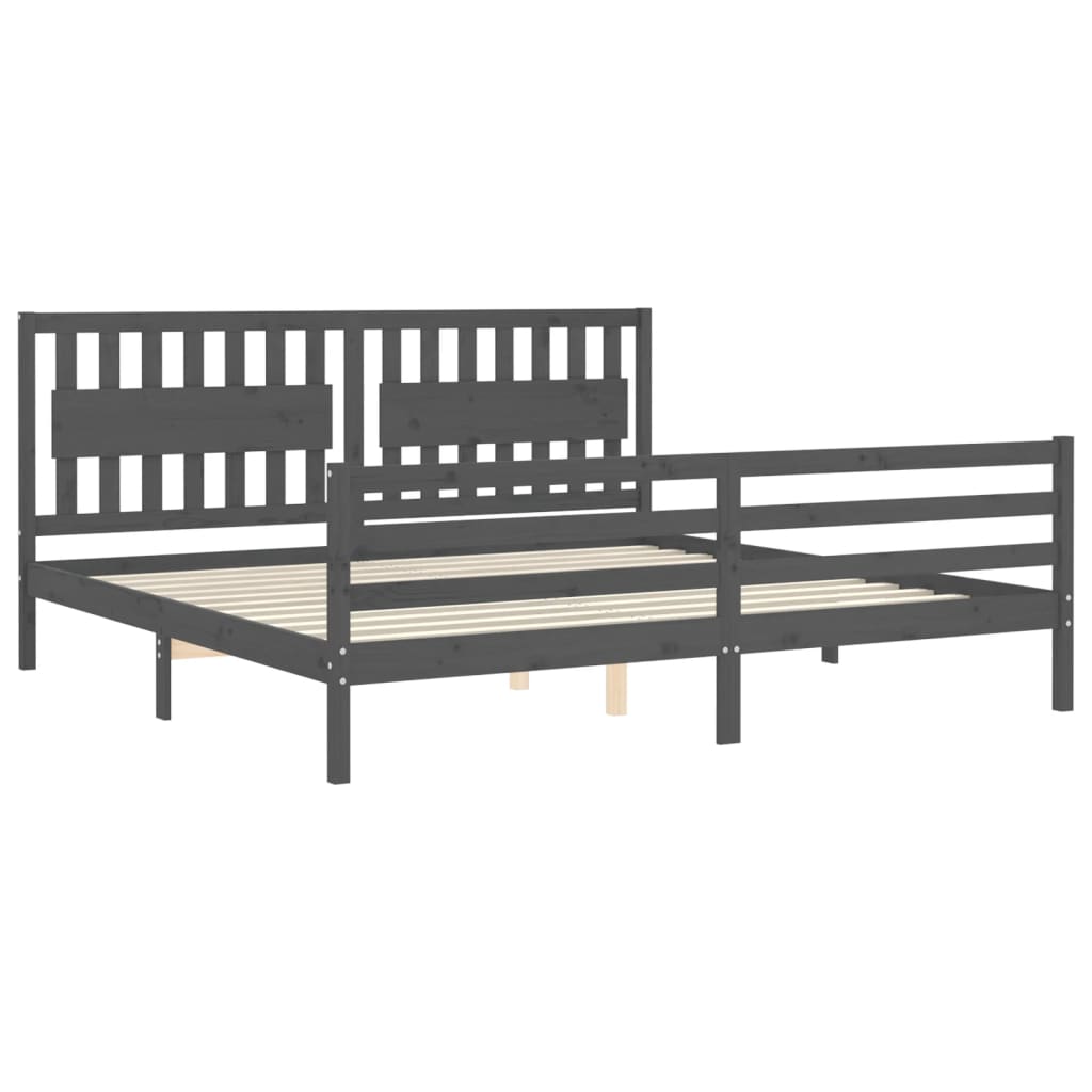 Okvir za krevet s uzglavljem sivi 200 x 200 cm od masivnog drva