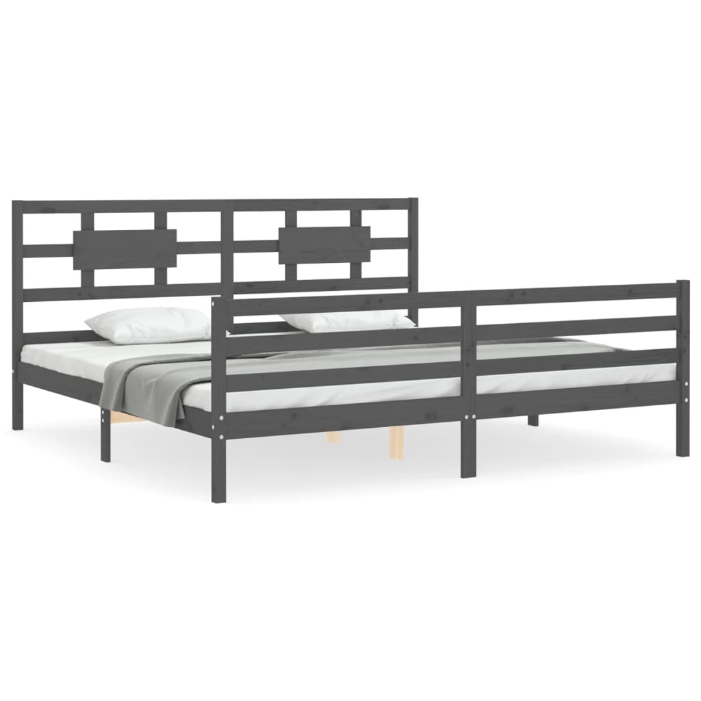 Okvir za krevet s uzglavljem sivi 200 x 200 cm od masivnog drva