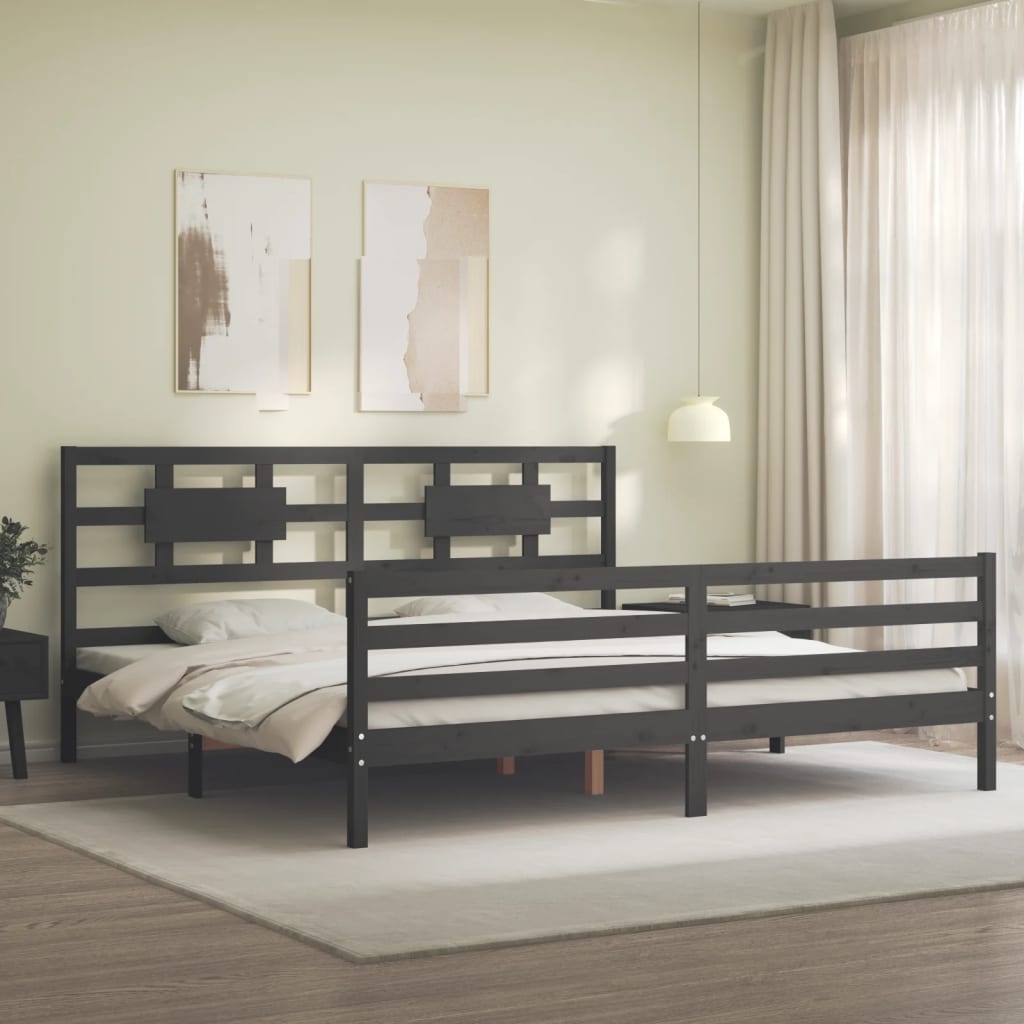 Okvir za krevet s uzglavljem sivi 200 x 200 cm od masivnog drva
