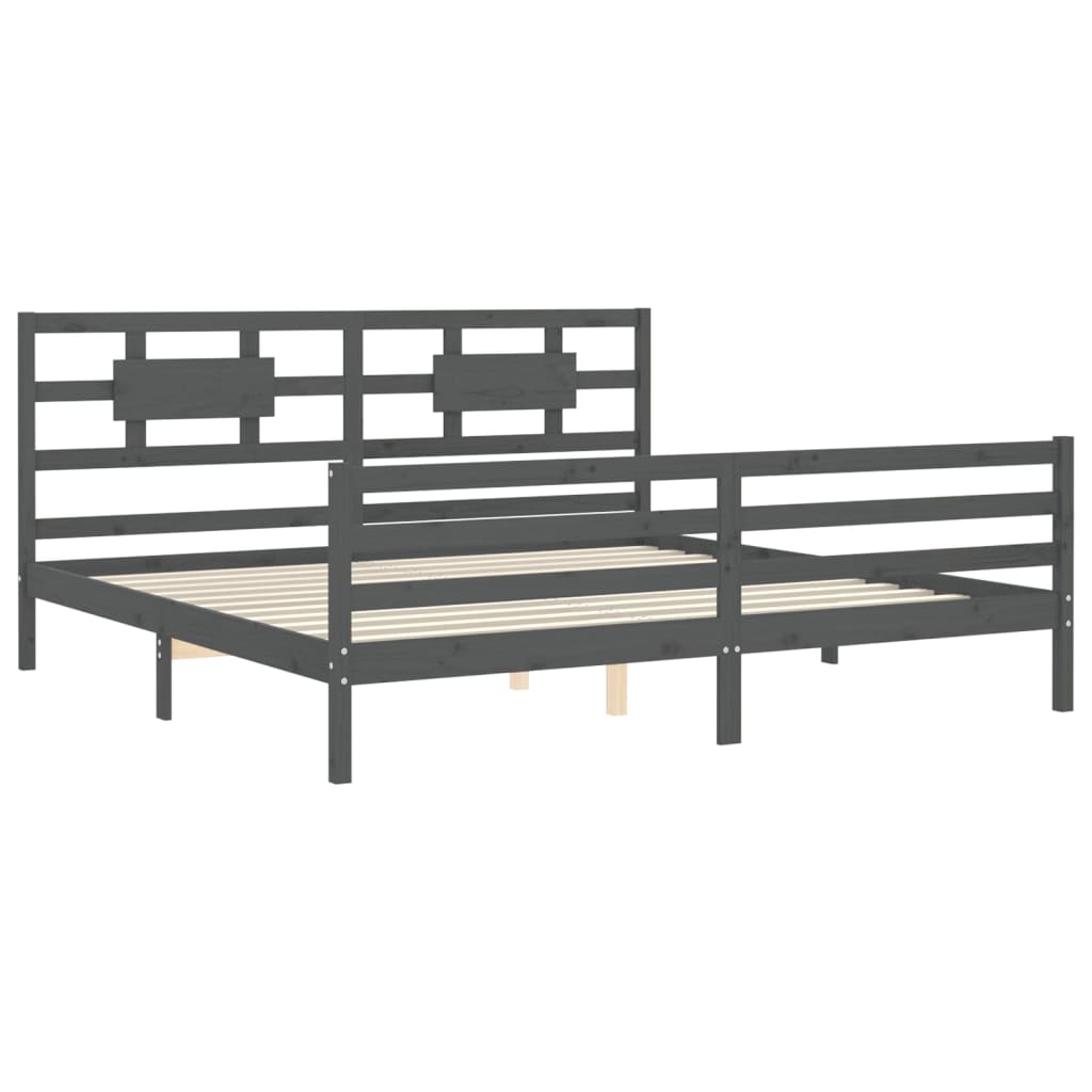 Okvir za krevet s uzglavljem sivi 200 x 200 cm od masivnog drva