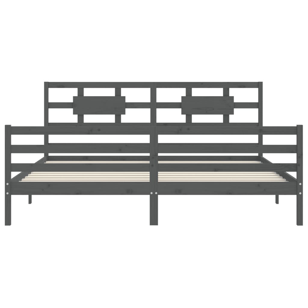 Okvir za krevet s uzglavljem sivi 200 x 200 cm od masivnog drva