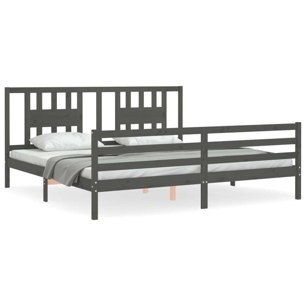 Okvir za krevet s uzglavljem sivi 200 x 200 cm od masivnog drva