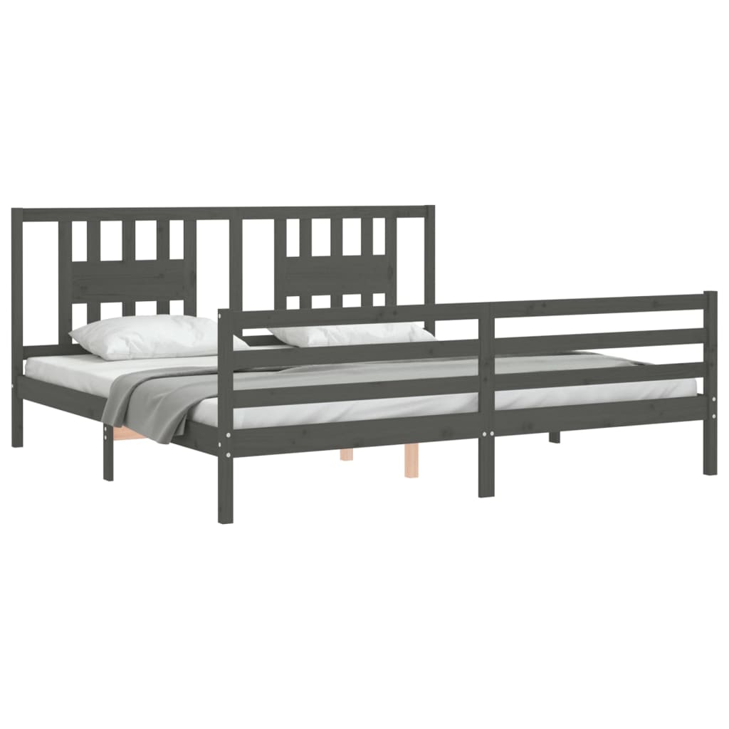 Okvir za krevet s uzglavljem sivi 200 x 200 cm od masivnog drva