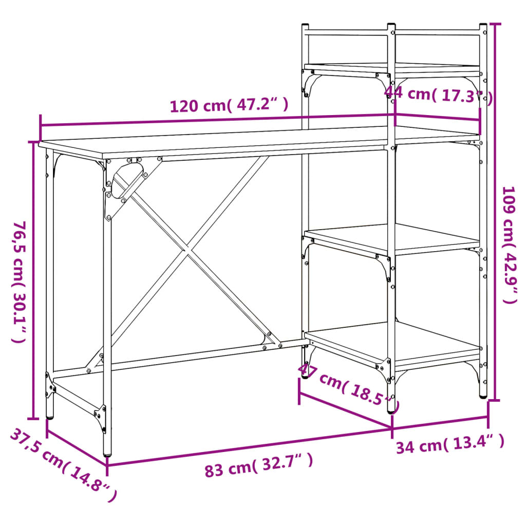 Stol za računalo s policama crni 120 x 47 x 109 cm