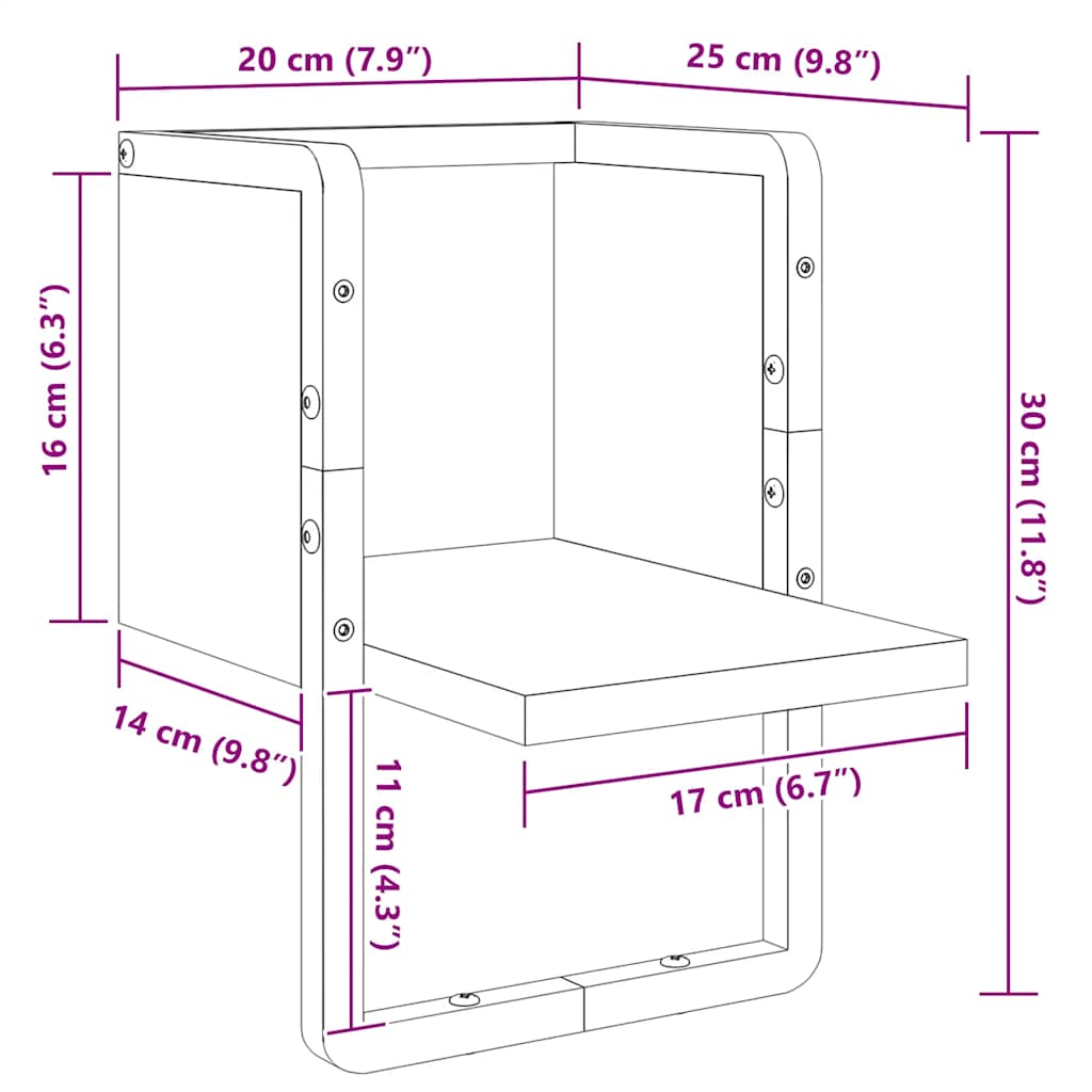 Zidna polica s prečkom crna 20x25x30 cm