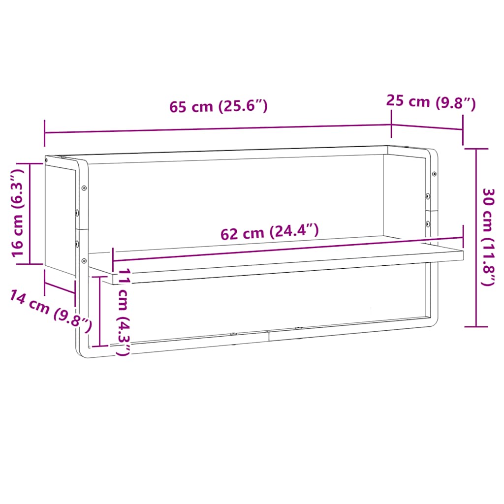 Zidna polica s prečkom boja hrasta sonome 65x25x30 cm