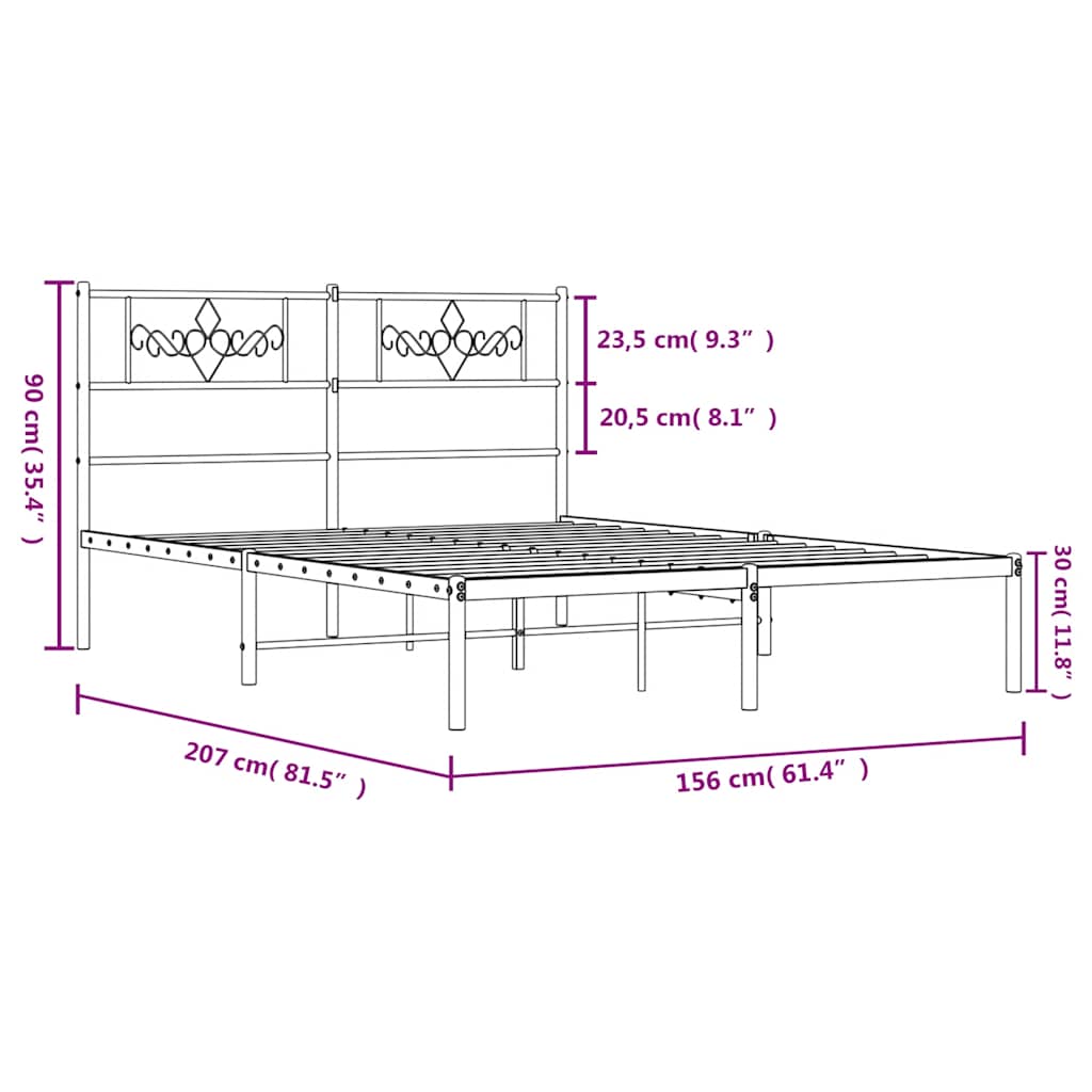 Metalni okvir za krevet s uzglavljem crni 150x200 cm