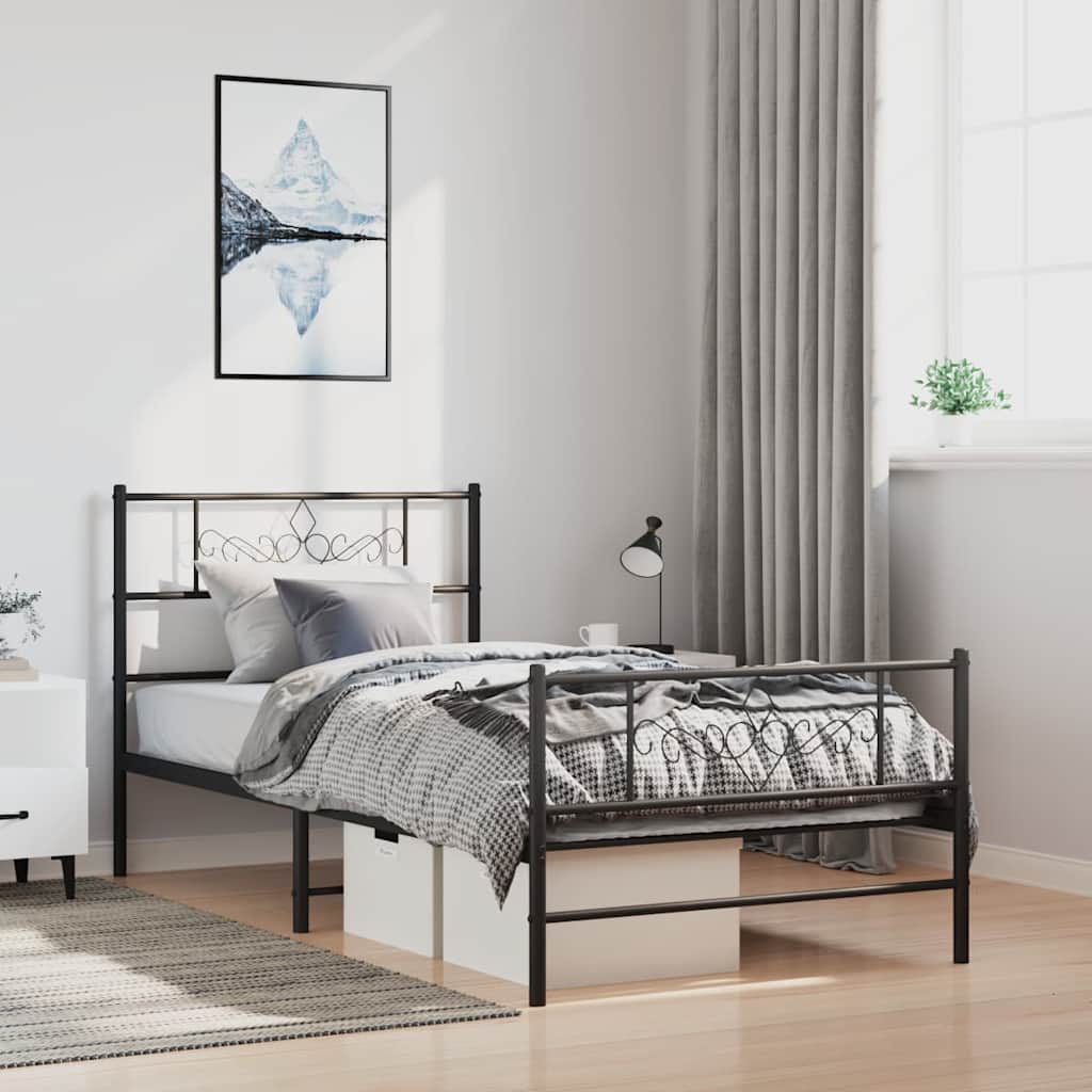 Metalni okvir kreveta uzglavlje i podnožje crni 100x200 cm