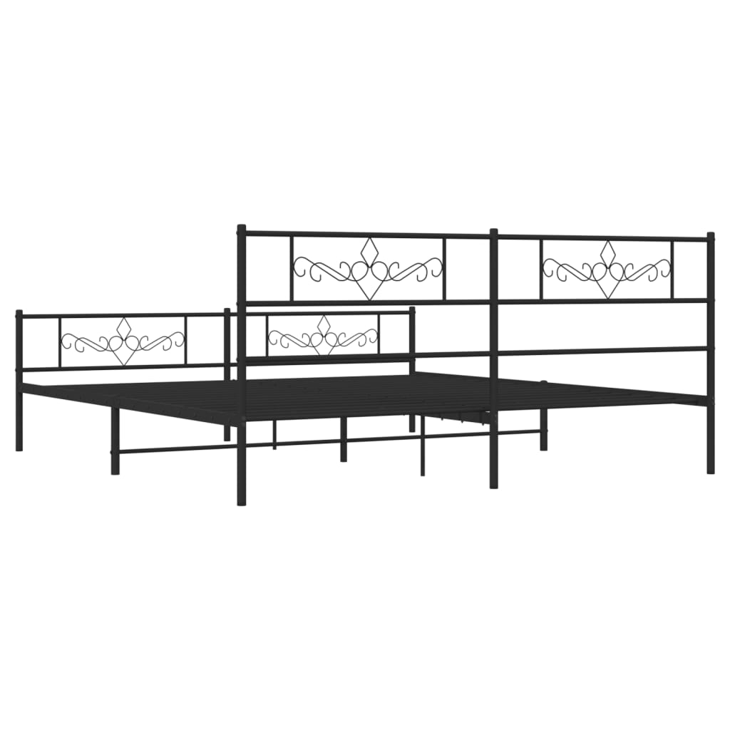 Metalni okvir kreveta uzglavlje i podnožje crni 200x200 cm