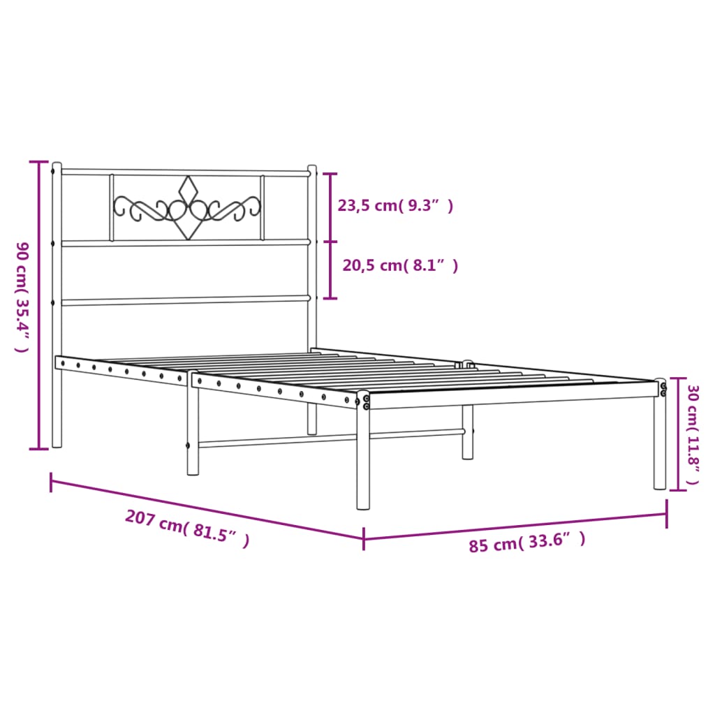 Metalni okvir za krevet s uzglavljem bijeli 80x200 cm
