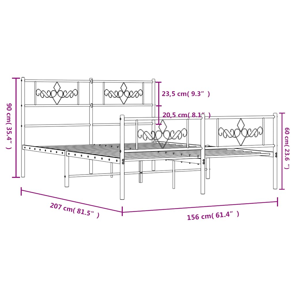 Metalni okvir kreveta uzglavlje i podnožje bijeli 150 x 200 cm