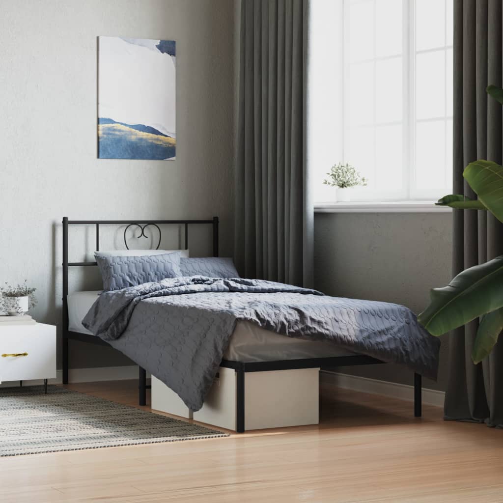Metalni okvir za krevet s uzglavljem crni 80x200 cm