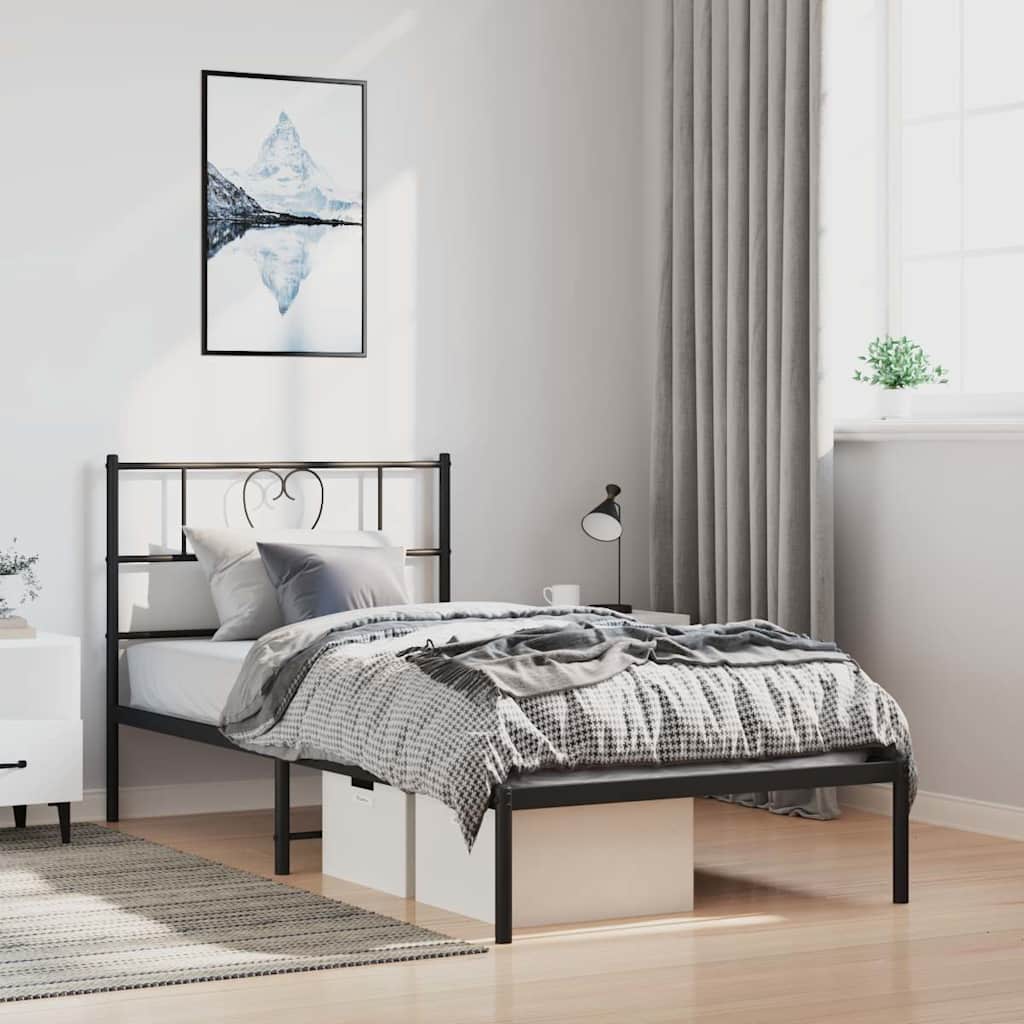 Metalni okvir za krevet s uzglavljem crni 100x200 cm