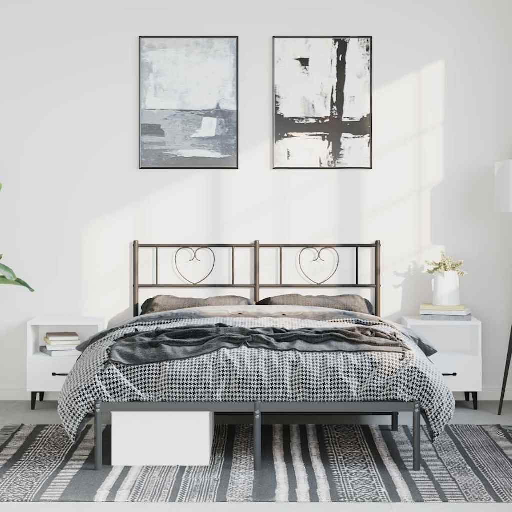 Metalni okvir za krevet s uzglavljem crni 135x190 cm