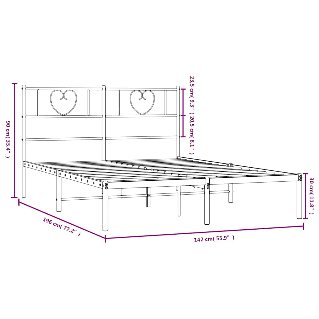 Metalni okvir za krevet s uzglavljem crni 135x190 cm