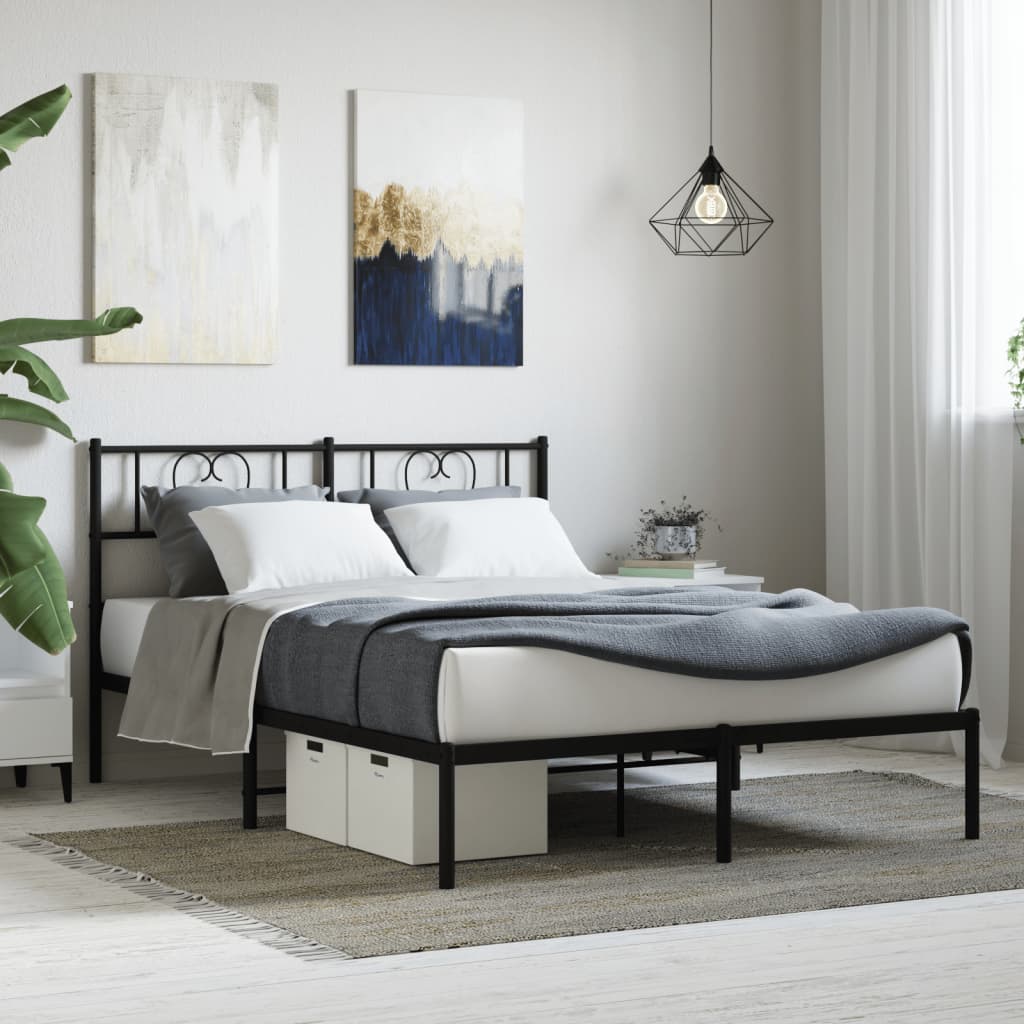 Metalni okvir za krevet s uzglavljem crni 140x190 cm