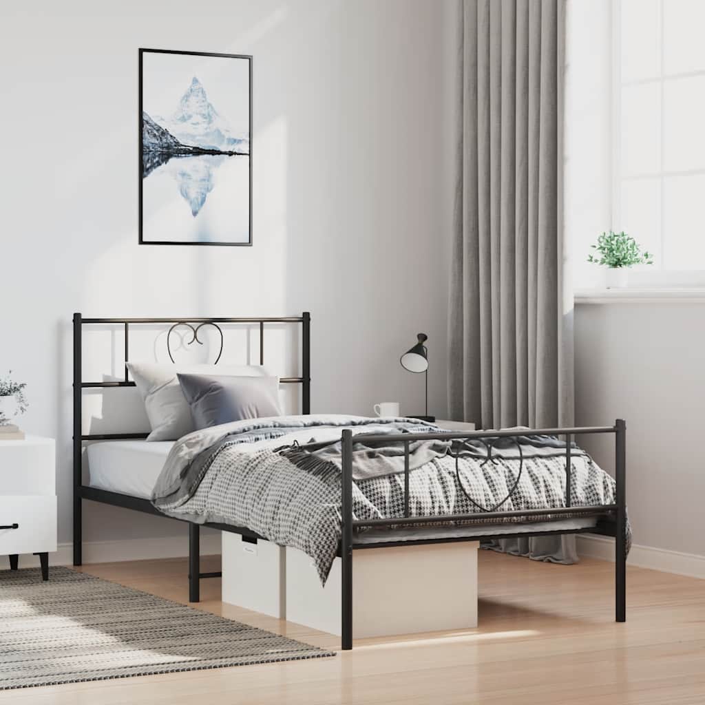Metalni okvir kreveta uzglavlje i podnožje crni 100x190 cm