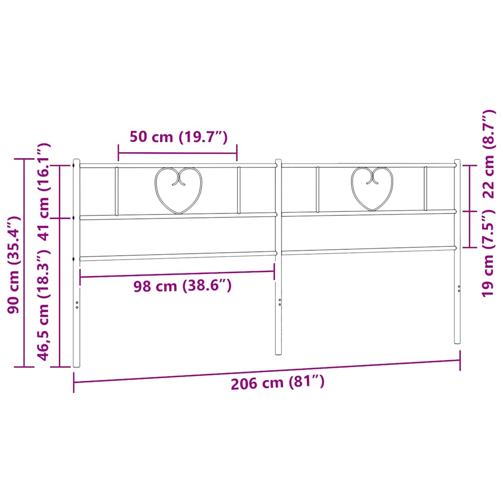 Metalno zamjensko uzglavlje crno 200 cm
