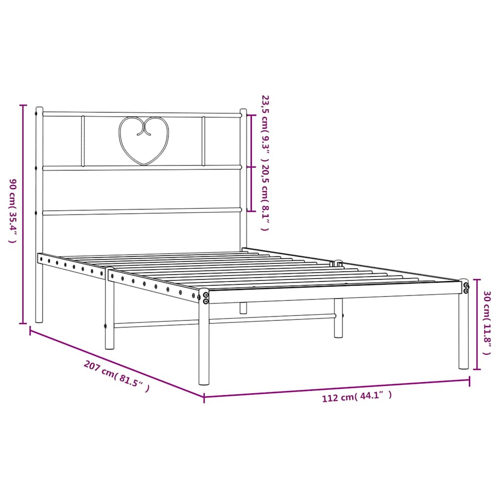 Metalni okvir za krevet s uzglavljem bijeli 107x203 cm