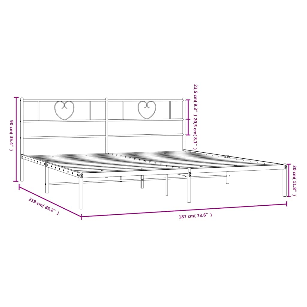 Metalni okvir za krevet s uzglavljem bijeli 183x213 cm